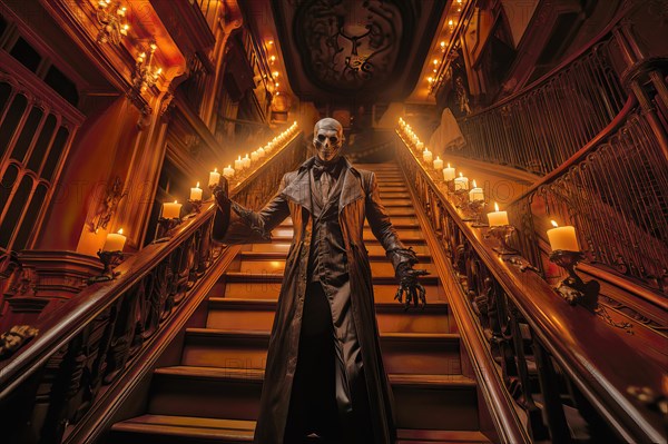 The Legendary Phantom of the Opera going down the stairs of the Paris Opera