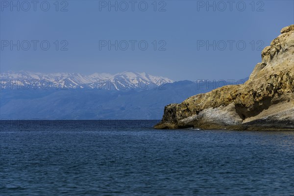 The island of Crete with snow-capped mountains