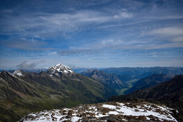 The summit of the Habicht in the Stubai Alps with fresh snow