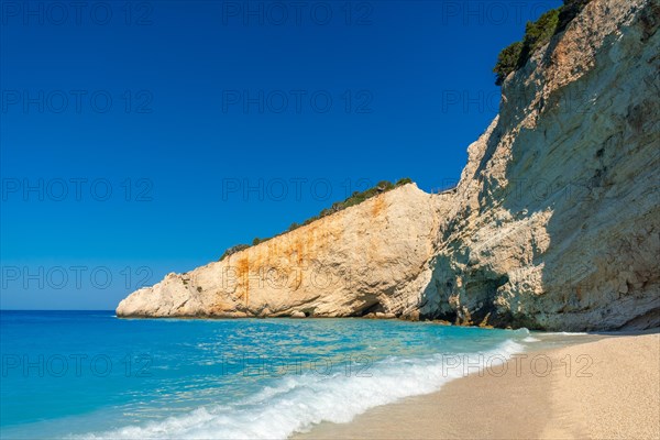 Porto Katsiki beach on Lefkada island in summer without people