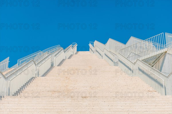 White stairs leading up to the Pyramid of Tirana in the center of Tirana. Albania