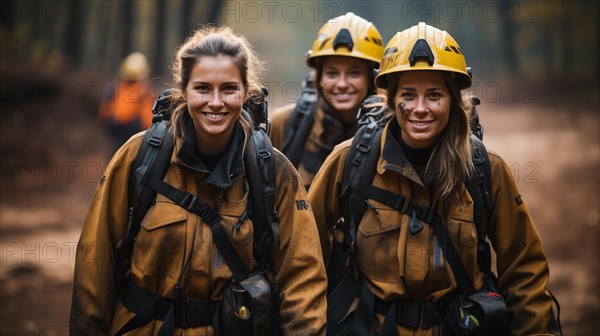 Female multiethnic firefighters working in the field