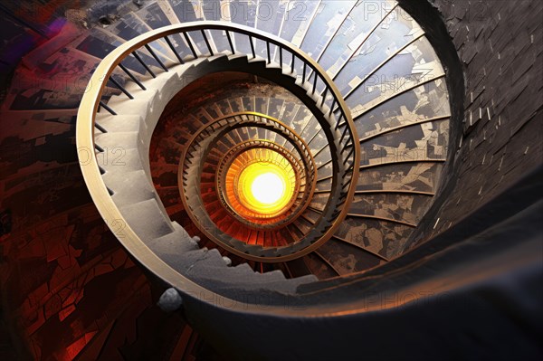 Spiral staircase descending deeply down
