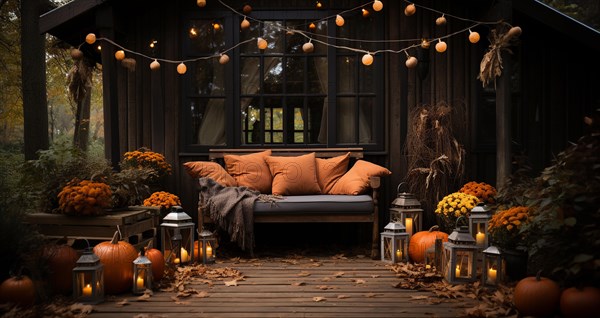 Fall and autumn beautifully decorated house porches with pumpkins