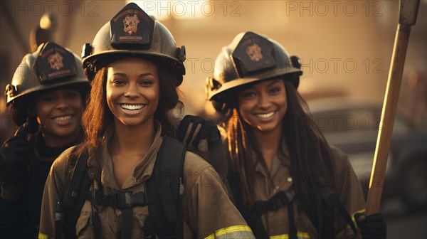 Female african american firefighters working in the field