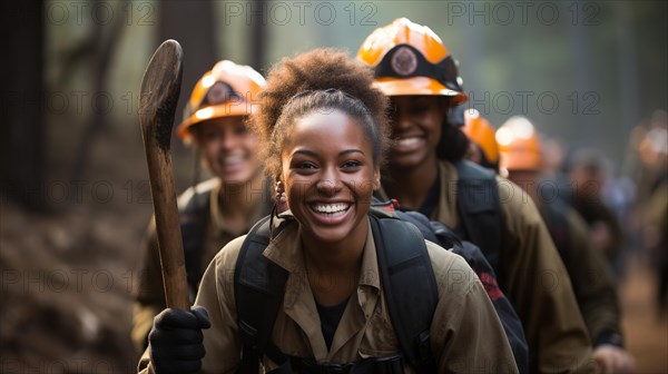 Female african american firefighters working in the field