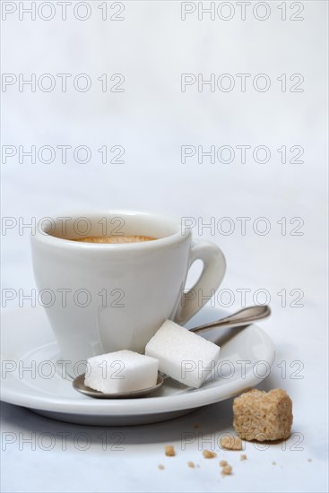 Espresso cup with white and brown sugar cubes