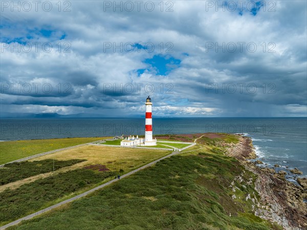 Aerial view of Tarbat Ness Lighthouse on the Moray Firth