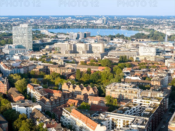 Aerial view of Hamburg with Aussenalster and Inner Alster Lake