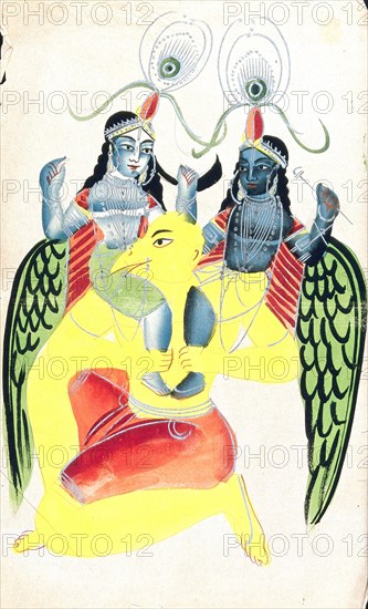 Garuda carrying two identical figures