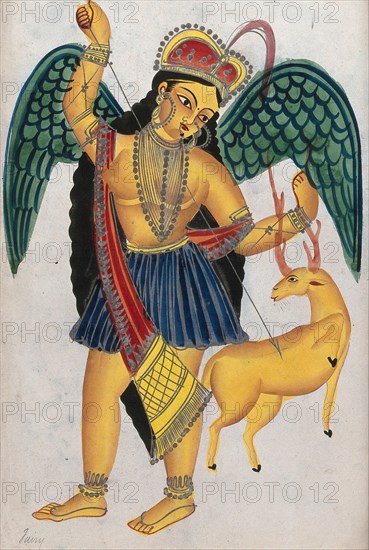 Apsara with pet deer. Apsaras are the famous Nymphs of the Sky of Indra