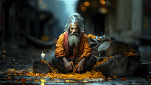 An Indian Hindu old sadhu