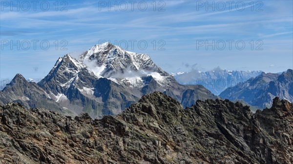 The summit of the Habicht in the Stubai Alps with fresh snow