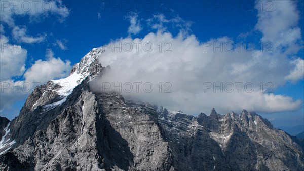 The Watzmann from the south with snowfields in early summer