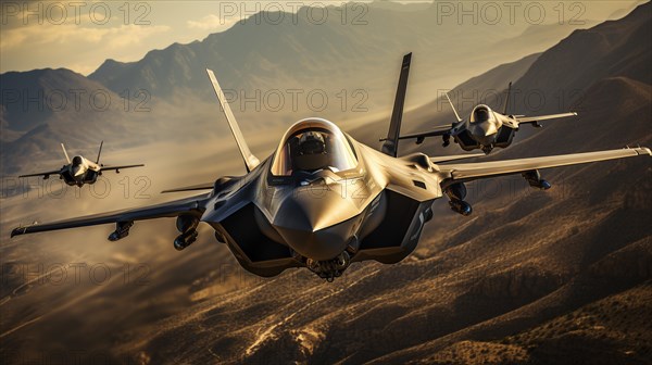 A lockheed martin F-35 fighter jet sqadron in formation