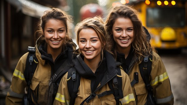 Female multiethnic firefighters working in the field