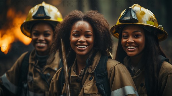 Female african american firefighters working in the field