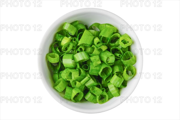 Top view of bowl with diced spring onion