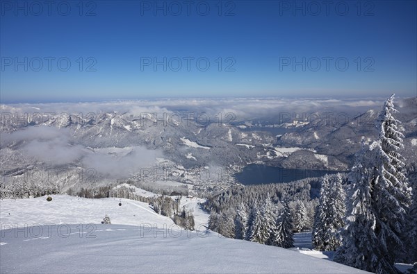 Winter landscape with ski tracks in deep snow