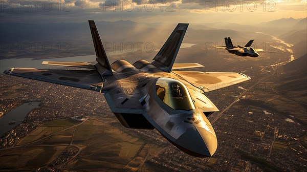 A lockheed martin F-35 fighter jet sqadron in formation