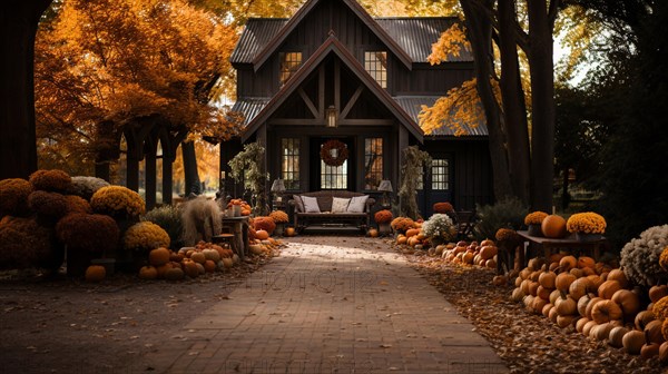 Fall and autumn beautifully decorated house porches with pumpkins