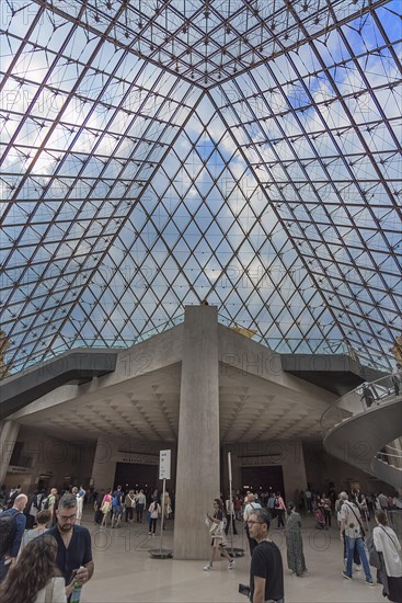 Entrance hall to the Louvre under the pyramid