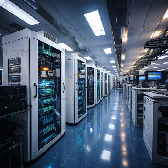 Modern server room with computers and installations