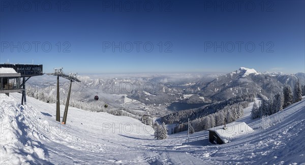 Winter landscape with ski tracks in deep snow