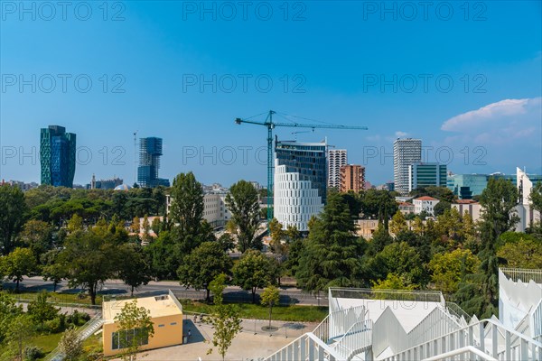 Panoramic view of the city from the Pyramid of Tirana near Skanderbeg Square in Tirana. Albania