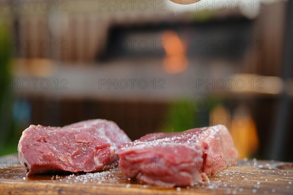 Closeup view of raw juicy New York strip steak
