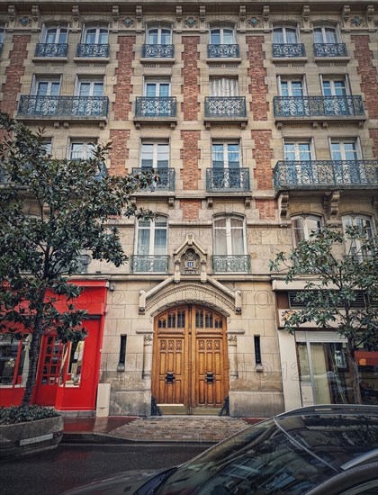 Parisian building facade. Vintage architectural details