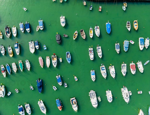 Top Down over Boats in Marine from a drone