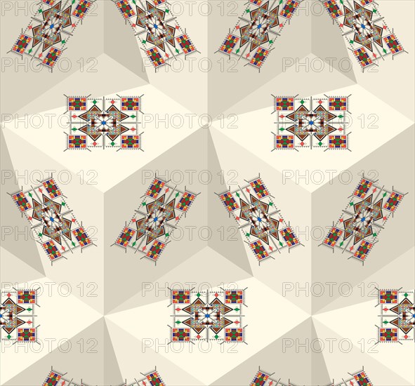 Decorative geometric repeating pattern inspired by Al-Qatt Al-Asiri traditional paintings