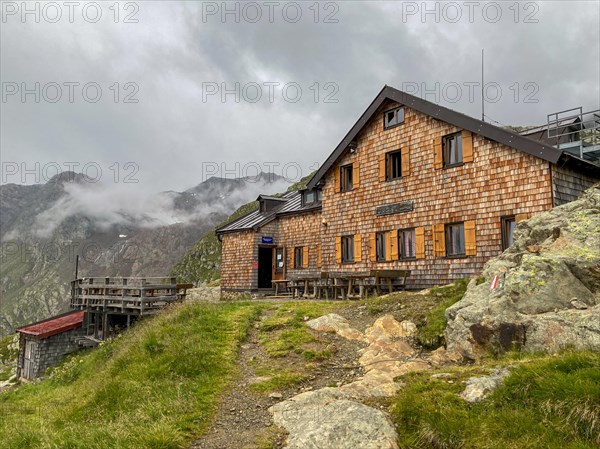 The Magdeburg Hut of the Alpine Club above the Pflerschtal valley in the Stubai Alps