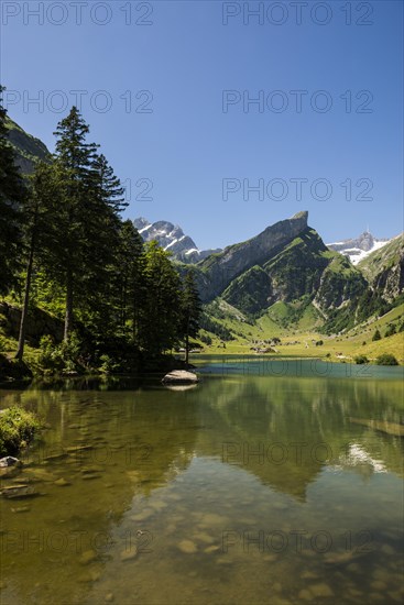 Steep mountains and lake