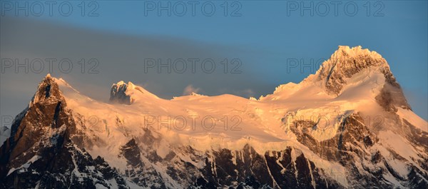 The glacier and summit of Cerro Paine Grande at sunrise