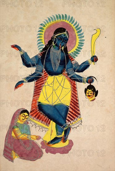 Krishna as Kali being worshipped by Radha
