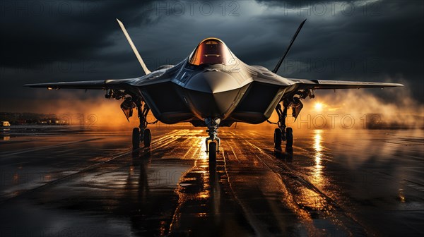 A lockheed martin F-35 fighter jet waiting on the runway