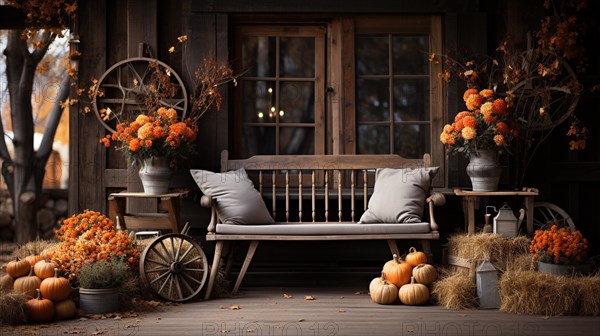 Fall and autumn beautifully decorated house porches with pumpkins