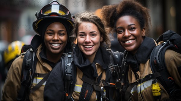 Female multiethnic firefighters working in the field