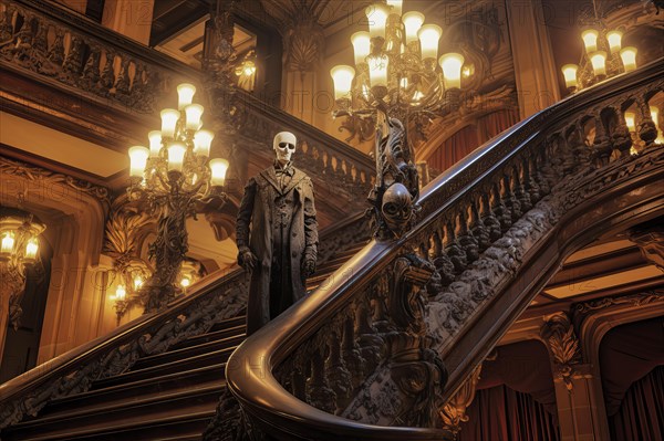 The Legendary Phantom of the Opera going down the stairs of the Paris Opera