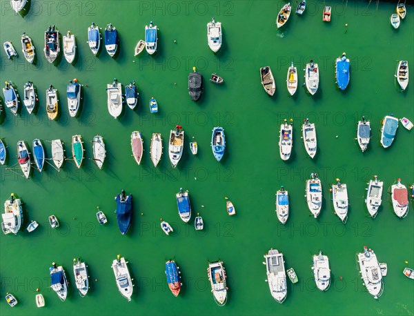 Top Down over Boats in Marine from a drone