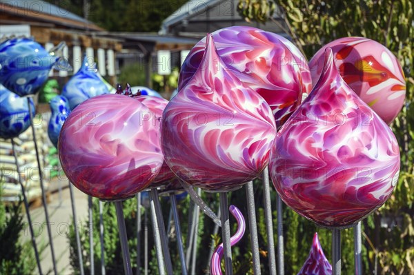 Art by glassblowers in a garden centre