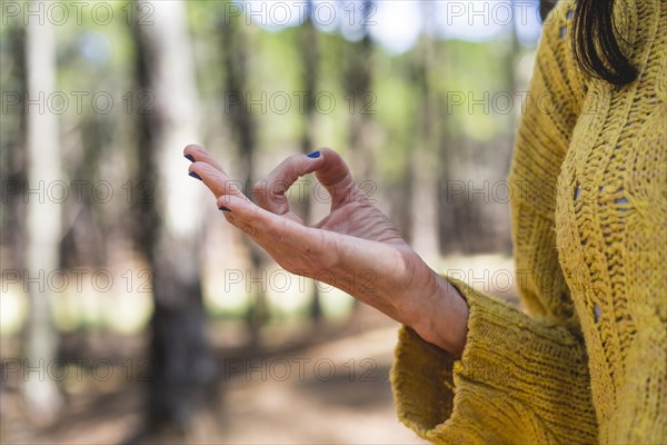 Chin mudra close up executed by a woman