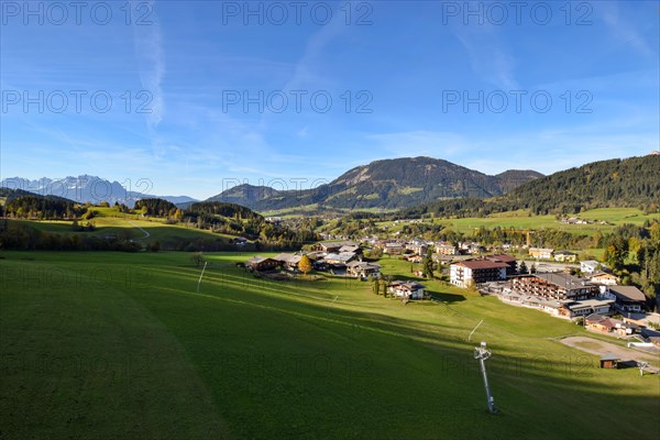 View from the Laerchfilzkogel cable car in autumn of Fieberbrunn