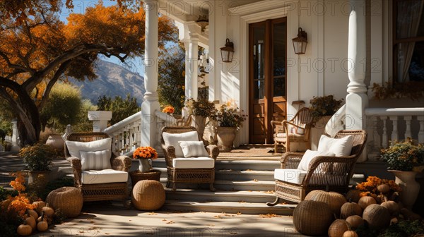 Fall and autumn beautifully decorated house porches with pumpkins