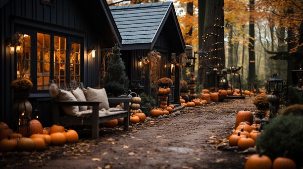 Fall and autumn beautifully decorated house porches with pumpkins