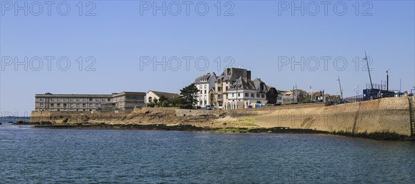 Harbour entrance with marine biology institute Station marine et Marinarium de Concarneau