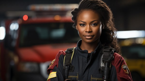 Female african american firefighter at a fire incident