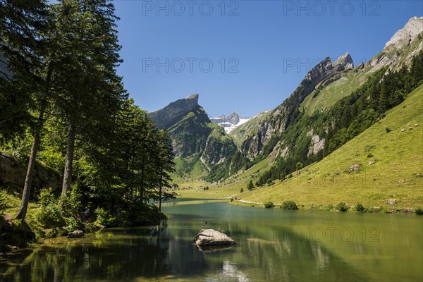 Steep mountains and lake